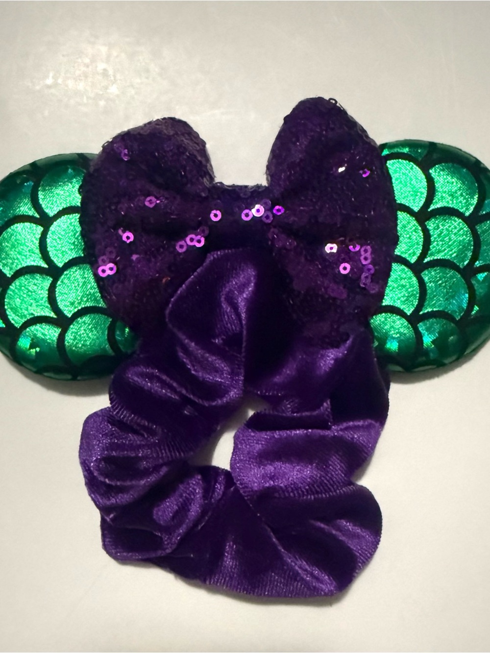 Ariel Purple Sequin Bow Mermaid Ear Scrunchie for Kids